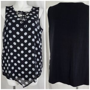 Lane Bryant Black White Polka Dot TOP Womens Size 18/20 Chiffon Sleeveless Tank